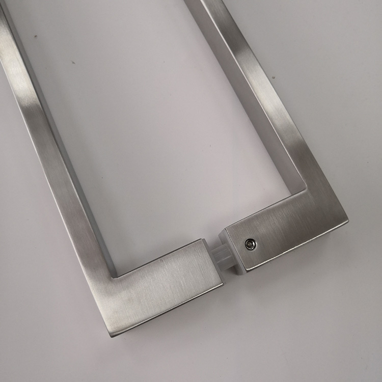 Tirador de puerta largo de vidrio de baño de acero inoxidable comercial cuadrado de níquel cepillado